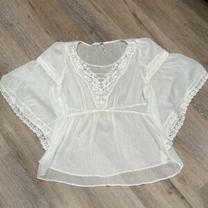 Free People Sheer Trim Lace Women's Cinch Waist Blouse L